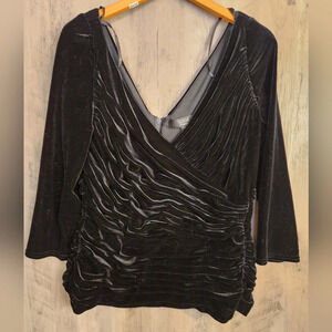 TADASHI Collection Black Velvet 3/4 Sleeves V-Neck Evening Top Size XL